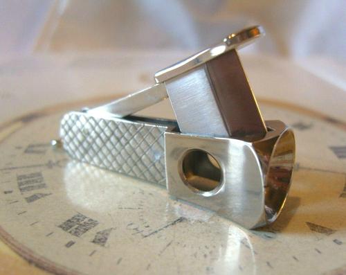 Vintage Pocket Watch Chain Fob 1950s Large Silver Chrome Cigar Cutter Fob (1 of 8)