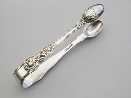 Pair of William IV Cast Silver 'Rose Pattern' Sugar Tongs by Lias Bros, London, 1832 (1 of 8)