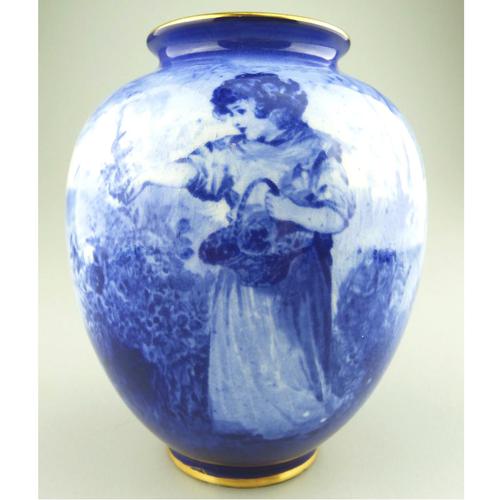 A Royal Doulton Art Pottery Flow Blue Blue Children Vase C.1912-30 (1 of 5)