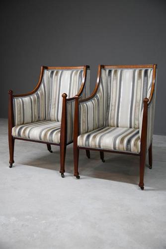 Pair Mahogany Upholstered Armchairs (1 of 11) Pair Mahogany Upholstered Armchairs (1 of 11)
