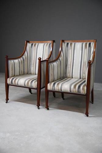 Pair Mahogany Upholstered Armchairs (1 of 11)