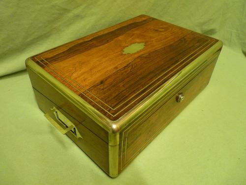 Quality Fully Brass Bound Rosewood Writing Box. Many Features. C1875 (1 of 16) Quality Fully Brass Bound Rosewood Writing Box. Many Features. C1875 (1 of 16)