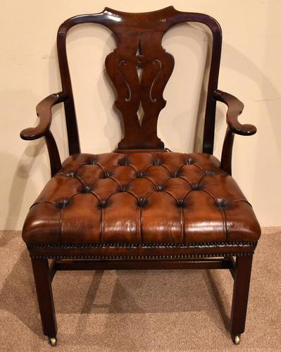 English George II Leather Walnut Armchair / Library Chair (1 of 9) English George II Leather Walnut Armchair / Library Chair (1 of 9)