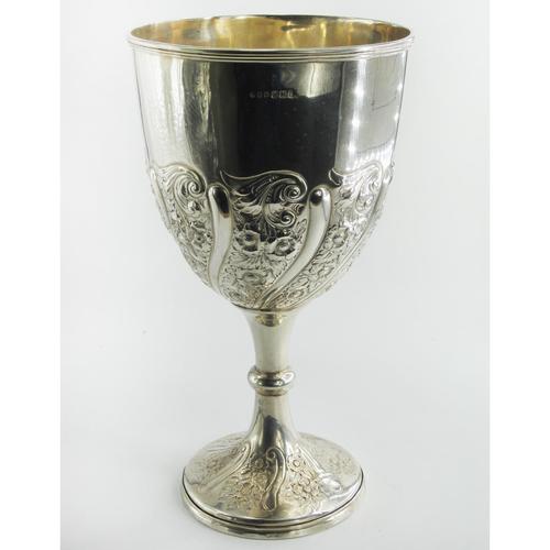 Large Victorian Silver Goblet Trophy Cup with Floral & Scroll Embossing (1 of 7)