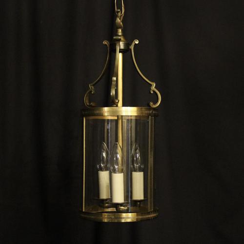 French Convex Gilded Triple Light Hall Antique Lantern (1 of 10)