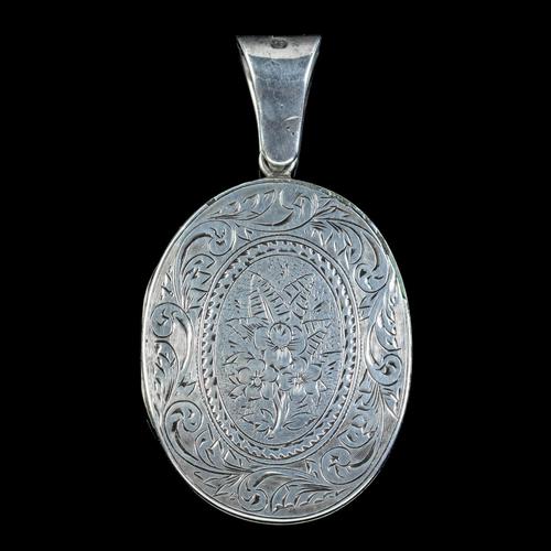 Antique Victorian Floral Locket Sterling Silver c.1880 (1 of 6)