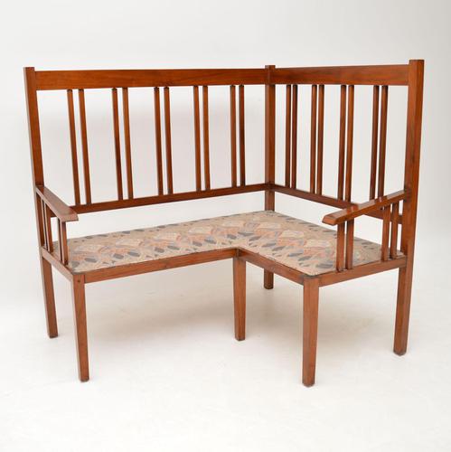 Antique Arts & Crafts Solid Walnut Corner Settee from Liberty of London (1 of 11)