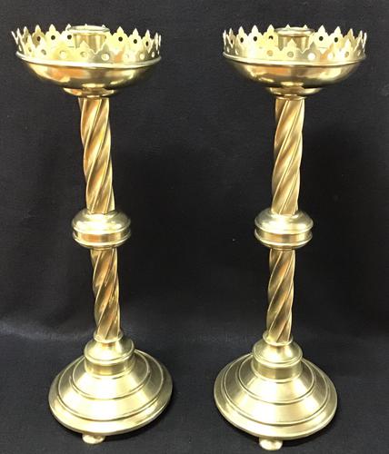 Pair of Wonderful Large Brass Gothic Revival Altar Candlesticks (1 of 7) Pair of Wonderful Large Brass Gothic Revival Altar Candlesticks (1 of 7)