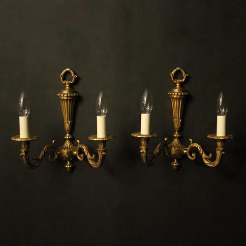 French Pair Of Gilded Bronze Twin Arm Wall Lights (1 of 10)