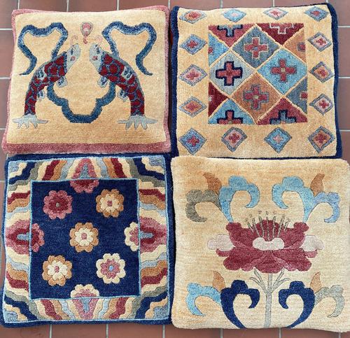 Four Vintage Chinese Carpet Cushion Covers. c1950 (1 of 5) Four Vintage Chinese Carpet Cushion Covers. c1950 (1 of 5)