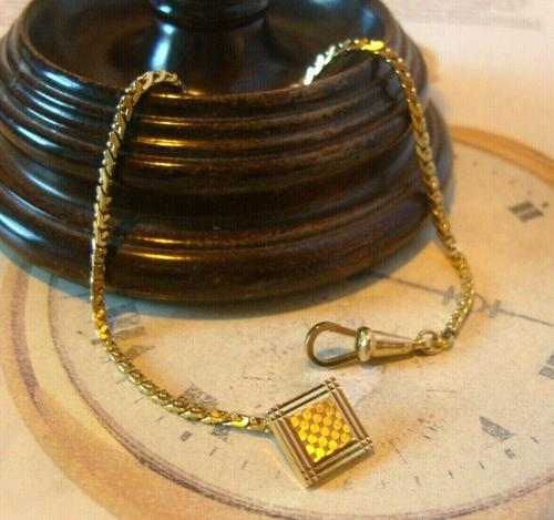 Antique Pocket Watch Chain 1930s Art Deco 12ct Gold Plated With Button Hole Fob (1 of 8)