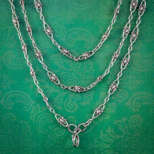 Antique Victorian French Guard Chain Necklace Silver Circa 1900 (1 of 7)