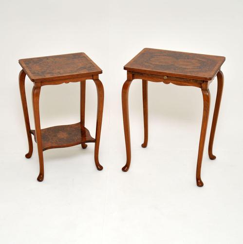 Pair of Matched Burr Walnut Edwardian Side Tables (1 of 10)