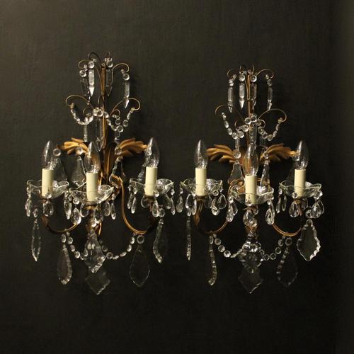 French Pair of Gilded Triple Arm Wall Lights (1 of 10) French Pair of Gilded Triple Arm Wall Lights (1 of 10)