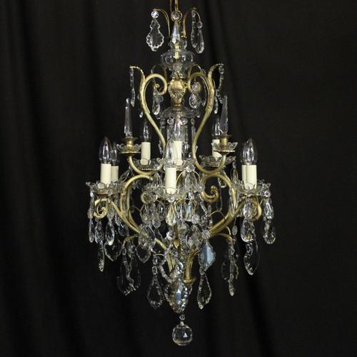 French Gilded & Crystal 10 Light Birdcage Antique Chandelier (1 of 10)