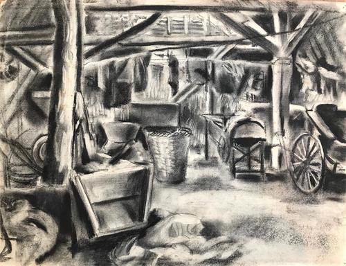 Original black and white chalks drawing 'Inside the Mill' by Toby Horne Shepherd 1909-1993. C.1950. Signed bottom left (1 of 1) Original black and white chalks drawing 'Inside the Mill' by Toby Horne Shepherd 1909-1993. C.1950. Signed bottom left (1 of 1)