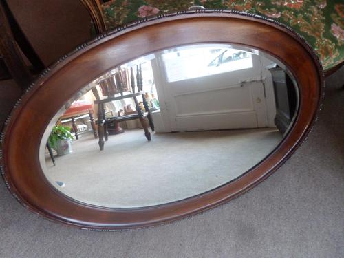 Edwardian 1910 Oval Shaped Wall Mirror Oak with Beading Ebellishments  81cm x 61cm (1 of 5)