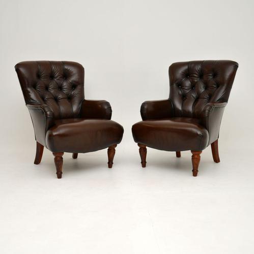 Pair of Antique Victorian Style Leather Armchairs (1 of 8)