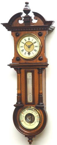 Antique combination HAC 8 Day Wall Clock Clock displays clock, barometer and thermometer (1 of 10)