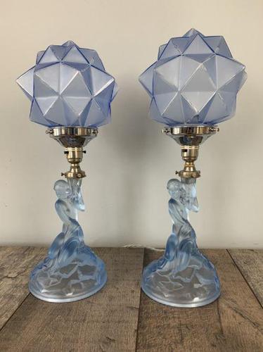 Pair of Art Deco Walther & Sohne Glass Table Lamp, Rewired & Pat Tested c.1930 (1 of 9)