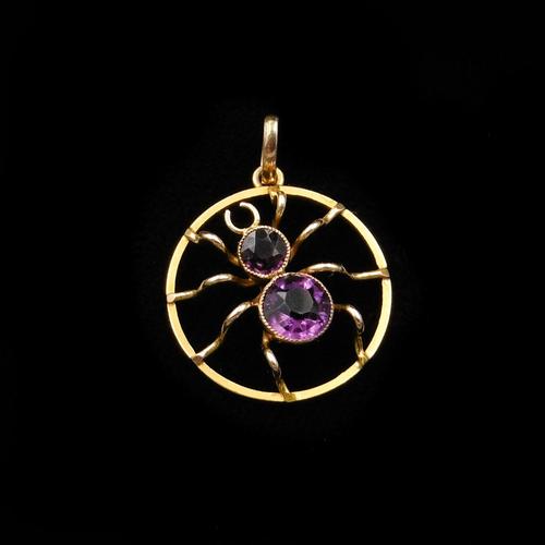 Antique Amethyst Paste 9ct Gold Spider Pendant (1 of 9) Antique Amethyst Paste 9ct Gold Spider Pendant (1 of 9)