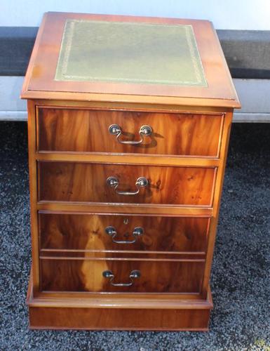 1960's Yew Wood Filing Cabinet with Green Leather Top (1 of 4)