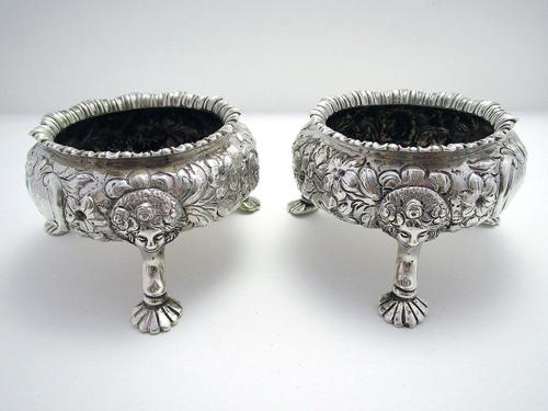 Pair of Magnificent Antique Victorian Rococo Solid Sterling Silver English Salts 1851 (1 of 8)