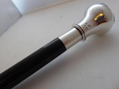 Italian Walking Stick Cane Solid 925 Silver Pommel Ebony Wood Shaft (1 of 8)