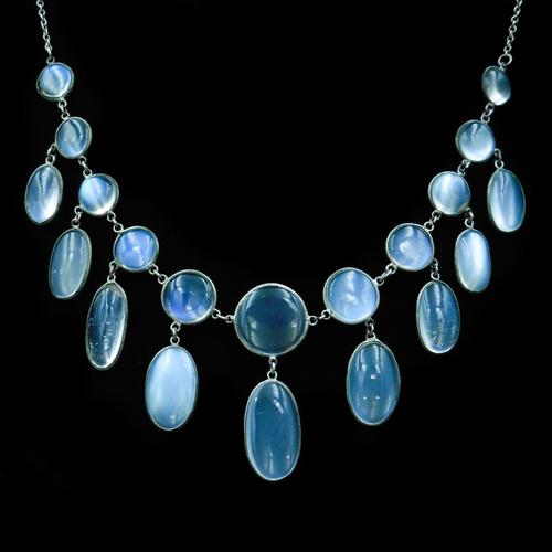 Antique Moonstone Sterling Silver Drop Fringe Necklace (1 of 8) Antique Moonstone Sterling Silver Drop Fringe Necklace (1 of 8)