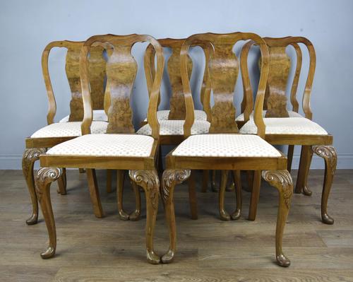 Set of Eight Walnut Queen Anne Style Dining Chairs (1 of 4)