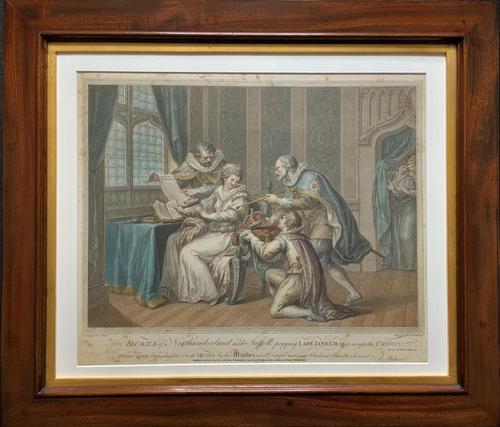 Superb Mahogany Framed Georgian Coloured Engraving of 2 Jukes & Lady Gray c.1803 (1 of 12)