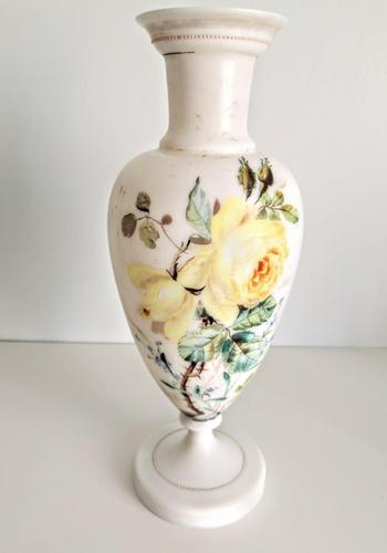 Antique Bristol Glass Vase in Pale Yellow & Green Floral Decoration (1 of 10)