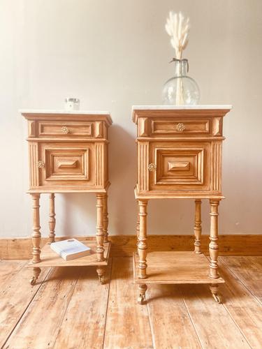 French Antique Oak Bedside Tables / Marble Bedside Cabinets / Nightstands (1 of 6)