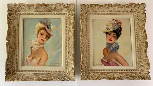 Jules Gustave Lempereur - Pair of Parisian Ladies - Oils on Canvas (1 of 5) Jules Gustave Lempereur - Pair of Parisian Ladies - Oils on Canvas (1 of 5)
