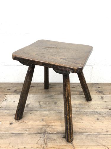 Antique Elm Four Leg Stool (1 of 9)