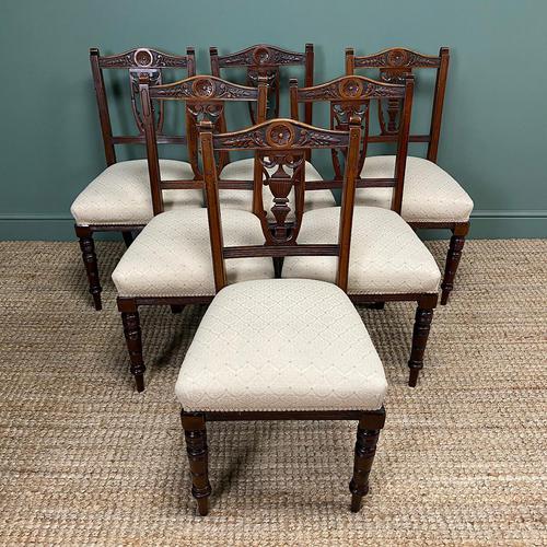 Set of Six Edwardian Walnut Antique Dining Chairs (1 of 8)