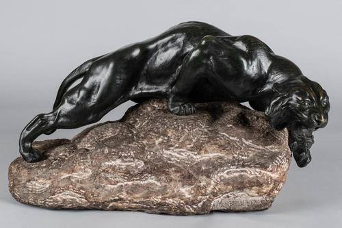 Stunning Large Italian Bronze Sculpture of Tiger Set on Granite Base, Signed Merculiano. (1 of 8)