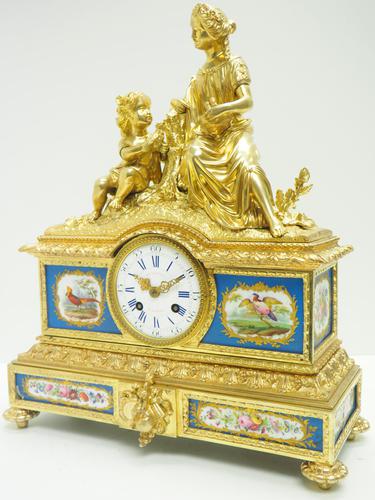 Antique 8 Day Ormolu Mantel Clock Sevres Mother & Child French Mantle Clock (1 of 16)