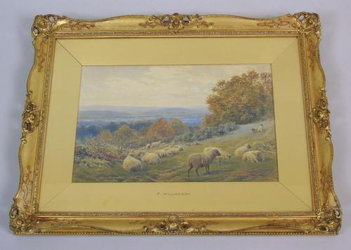 19th Century Watercolour Frederick Williamson Shepherd at Rest With His Flock (1 of 9)