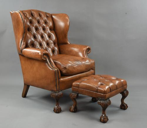 Fine Large Antique Deep Buttoned Leather Wing Chair (1 of 15)