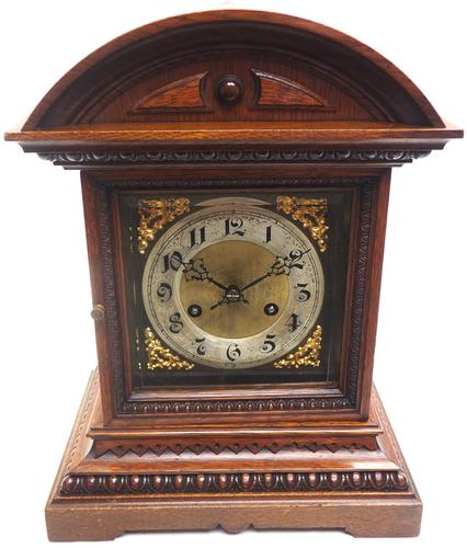 Superb Antique German Oak 8-Day Mantel Clock Quarter Striking Bracket Clock by Junghans (1 of 8)