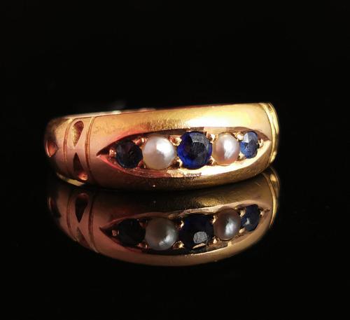 Victorian Sapphire & Pearl Ring, 15ct Gold (1 of 11)