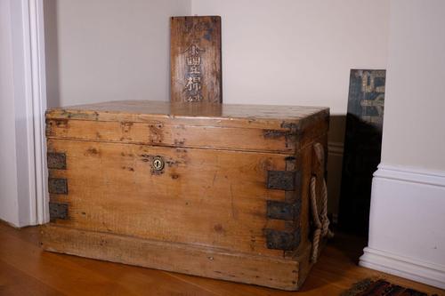 19th Century Iron Bound Pine Trunk with Rope Handles (1 of 11)