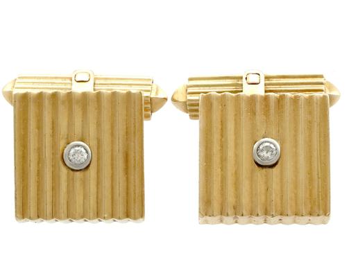 Diamond & 18ct Yellow Gold Cufflinks - Art Deco Style - Vintage German c.1960 (1 of 9) Diamond & 18ct Yellow Gold Cufflinks - Art Deco Style - Vintage German c.1960 (1 of 9)