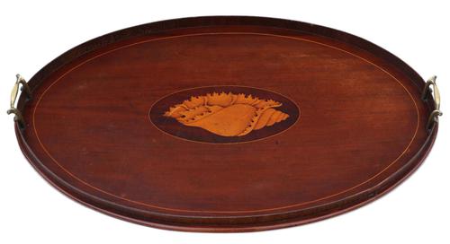 19th Century Inlaid Mahogany Oval Tea Serving Tray (1 of 4)