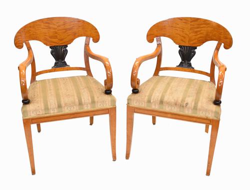 Pair of Biedermeier Armchairs Swedish Satin Birch Furniture c.1910 (1 of 10)