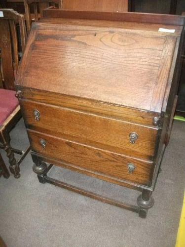 Two Drawer Fall Front Oak Bureau (1 of 3)