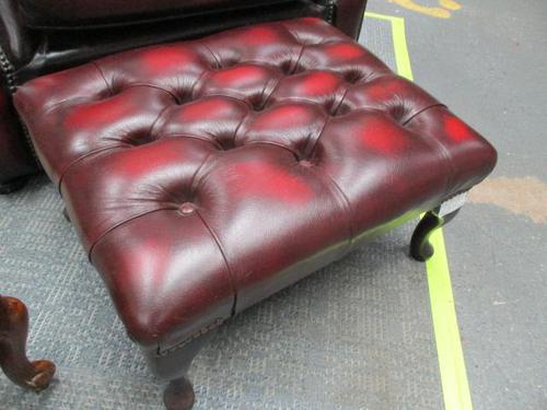 Red Leather Chesterfield Stool (1 of 2)