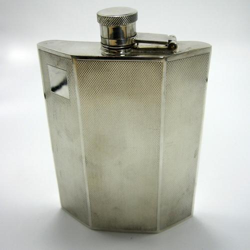 Good Quality Silver Plated Engine Turned Hip Flask (1 of 6)