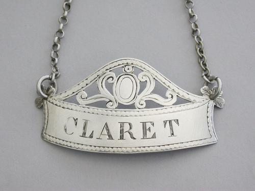 George III Irish Silver Wine Label ' Claret' by Benjamin Tait, Dublin c.1790 (1 of 9)